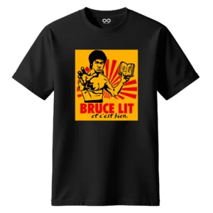 T-shirt Bruce Lit design arts martiaux vintage style rétro jaune rouge