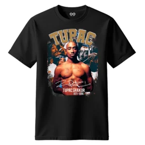 T-shirt 2Pac Tupac Shakur avec visuel hip-hop années 90 imprimé sur le devant