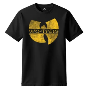 T-shirt Wu-Tang Clan vintage logo jaune sur t-shirt noir style hip-hop 90s