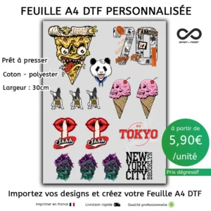 Transfert dtf A4 personnalisée transfert textile prêt à presser impression dtf haute qualité